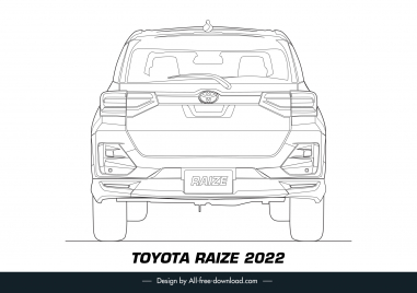 toyota raize 2022 car model icon flat black white handdrawn back view outline