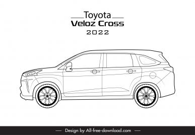 toyota veloz cross 2022 car advertising template flat black white side view sketch