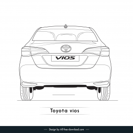 toyota vios car model icon handdrawn flat back view  outline