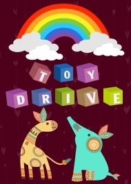toys advertising 3d cubes boho giraffe elephant icons