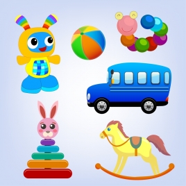 toys icons collection various multicolored symbols isolation