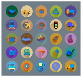 transportation icons design in flat colors styles