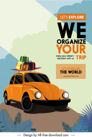 travel advertising poster car luggage sketch classic design