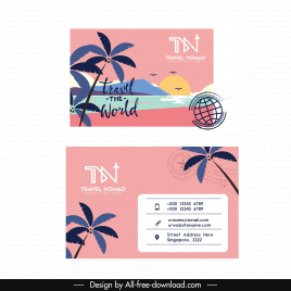 travel agency business card template classical flat sea scene elements