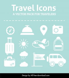 travel icons collection flat silhouette