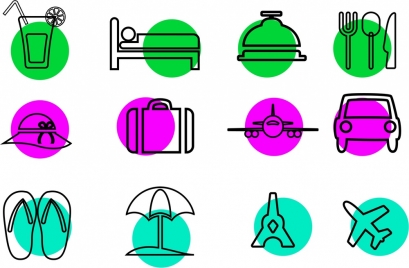 travel icons design various symbols in sketch style