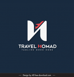 travel nomad logotype flat texts silhouette airplane decor