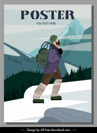 travel poster template hiker mountain scene sketch