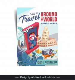 travel sale flyer template dynamic cartoon landmark decor