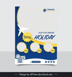 travel sale flyer template dynamic silhouette airplane checkered decor