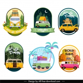 travel tags templates colorful classic vehicles scence decor