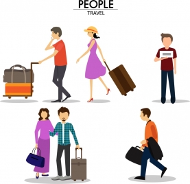 travelling people icons sets in color style
