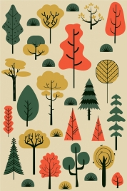 tree design elements classical colored flat sketch