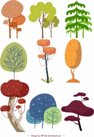 tree icons collection colored classical design