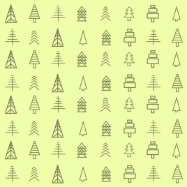 tree icons collection various shapes lines decoration