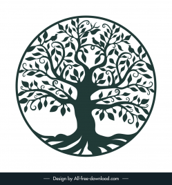 tree of life and bird flat vector circle isolation classic outline