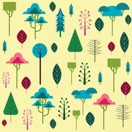 trees background various colored icons flat design