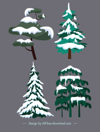 trees icons snowy sketch handdrawn classic