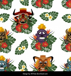 tribal pattern horror masks flowers decor bright design