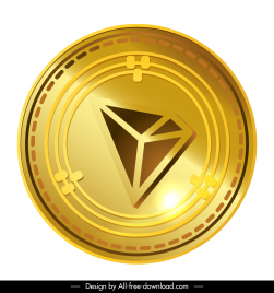 tron coin sign icon shiny golden symmetric geometrical design