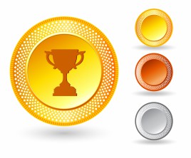 Trophy icon on button with metallic border