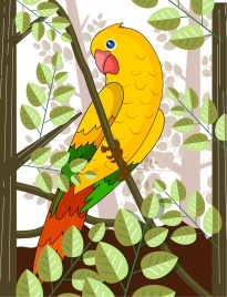 tropical painting parrot leaf icons colorful decor