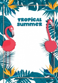 tropical summer banner template flamingo leaves border decor