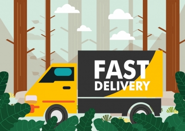 truck delivery advertising multicolored cartoon design
