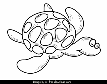turtle icon funny cartoon sketch black white handdrawn