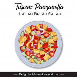tuscan panzanella italian bread salad menu design elements flat dish ingredients sketch classical design