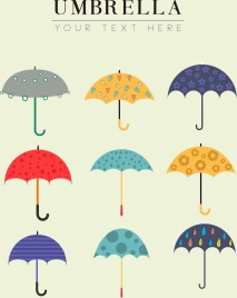 umbrella icons collection various multicolored decoration