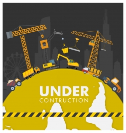 under construction poster with heavy equipment illustration