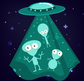 unidentified flying object background alien icon cartoon design