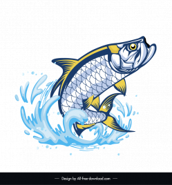 unique tarpon jumping out design element dynamic handdrawn fish