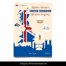 united kingdom london  poster template flat silhouette symbols design