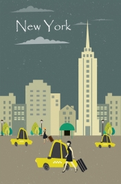 urban life drawing pedestrian taxi icons classical design