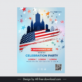 usa independence day flyer template flat silhouette architecture flag stars