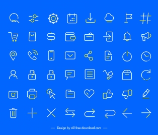user interface icons collection flat handdrawn sketch