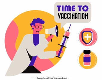 vaccination poster template colorful flat medical symbols sketch