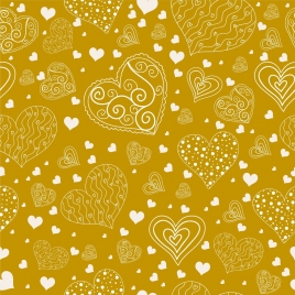 valentine backdrop hearts icons yellow flat handdrawn sketch