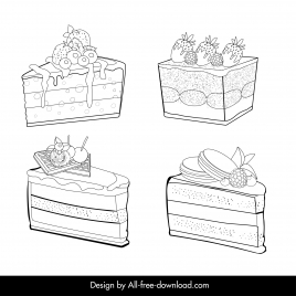 valentine cake icons collection black white handdrawn outline