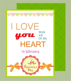 valentine card template hearts ribbon on white background