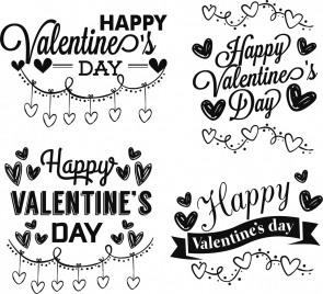 valentine day design elements romantic black white sketch