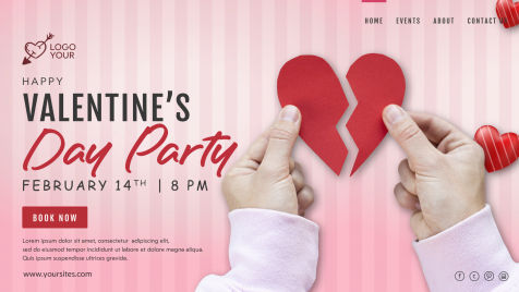 valentine day party landing page template hands holding hearts sketch
