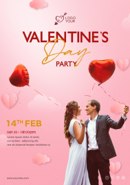 valentine day party poster  template elegant romance couple heart balloons design