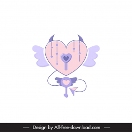 valentine design elements angel devil key lock locks sketch