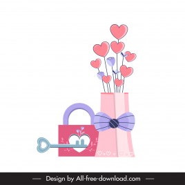 valentine design elements key heart locks floral vase sketch