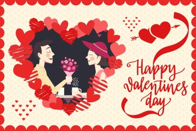 valentine poster happy couple icon red hearts decor