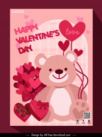 valentine poster template flat cute teddy bear hearts present decor