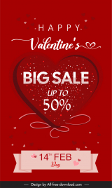 valentine sale poster template modern elegant red heart ribbon calligraphy decor